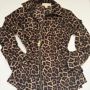 Michael Kors women top Leopard Print Zip Front Shirt animal Sz P